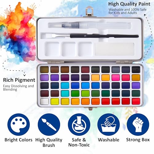 Image of Professional Watercolor Paint Set - 50 Colors Metal Case Kit
