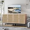Brafab set of 2 sideboard buffet cabinet with storage 63 w large sideboard cabinet with natural rattan decorated doors rattan cabinet for living room entryway bedroom dining roomsquare doors  urban country home decor