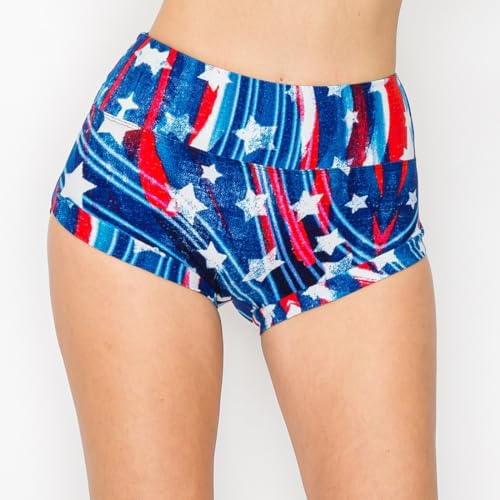 Image of ALWAYS Women's Super Soft Casual Yoga Workout Shorts with Hem 1759 American Flag XL