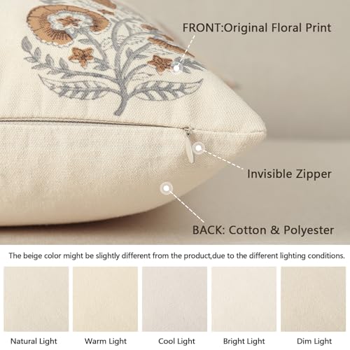 Image of YCOLL Vintage Floral Print Pillow Covers 22x22 Set of 2 Patterned Accent Decorative Cushion Covers Modern Farmhouse Throw Pillow Covers for Sofa Couch Chair Bed Living Room Home Decor, Cognac Brown