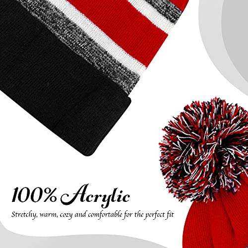 The Hat Depot Kids Cuffed Beanie Knit Stripe Pom Winter Hat4