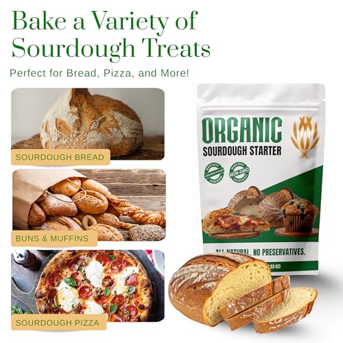 Image of Organic Sourdough Starter - Non-GMO Dehydrated Heirloom Style Organic Sourdough Starter Kit for Sourdough Bread, Pizza, Buns, Pancakes, Muffins | Easy to follow instructions.