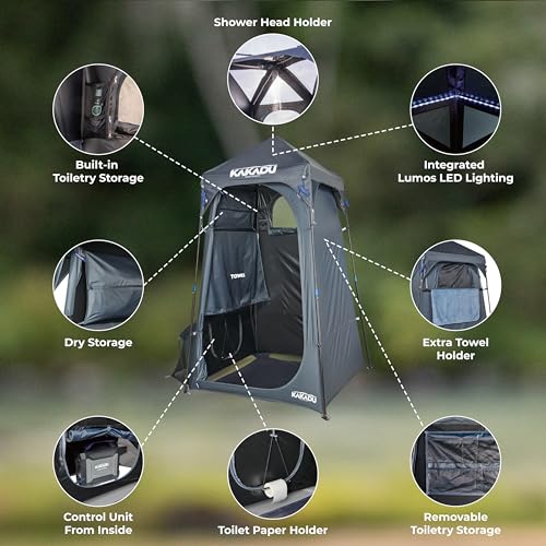 Kakadu Outback Shower Tent, refugio portátil para privacidad, tienda de camping al aire libre para baño y vestidor, resistente, fácil de montar, con luz LED, bolsa de transporte y barra para toallas miniatura 2