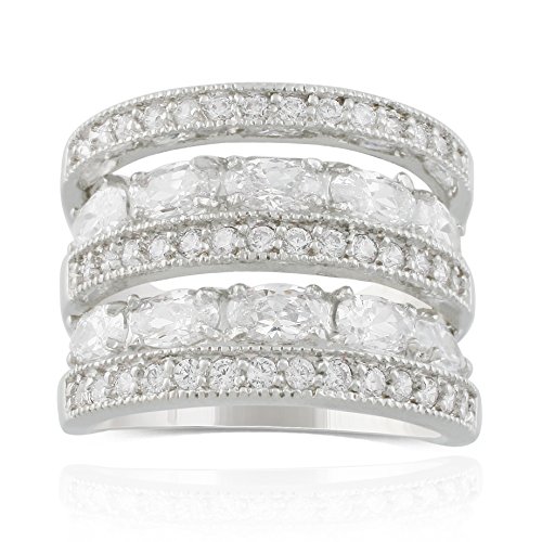 JanKuo Jewelry Rhodium Plated Cubic Zirconia Wide Band Cocktail Ring (9)