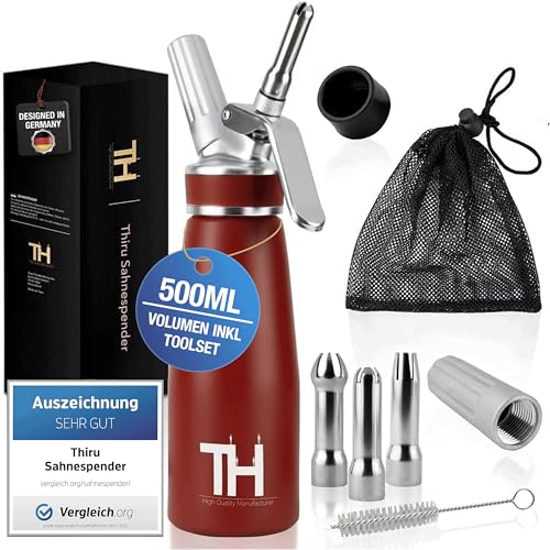 Thiru Sifón de cocina profesional - Dispensador de crema batida con boquillas de acero inoxidable - Sifón cocina con muchos extras (rojo)