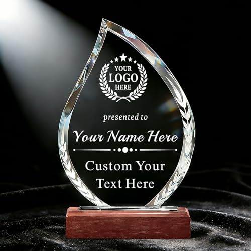 Image of Custom Crystal Award Trophy, Personalized Trophy with Company Logo & Text