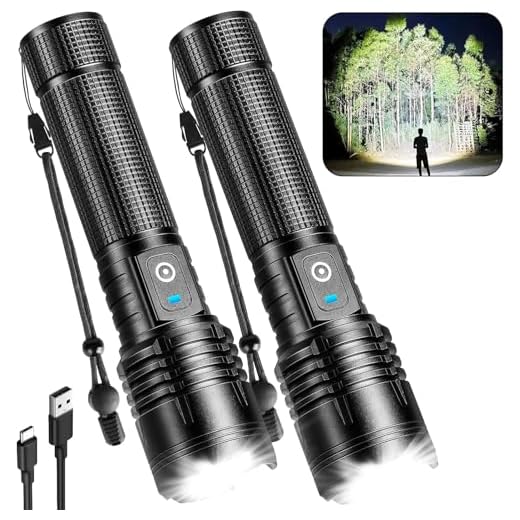 ALSTU Flashlight Rechargeable LED High Lumens - 99,000 lm Super Bright Flash Light with 5 Modes, Powerful Lintera for Home, Camping(2 Pack)