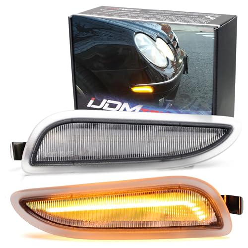 iJDMTOY Clear Lens Amber Full LED Bumper Side Marker Light Kit Compatible With 2003-2009 Mercedes W209 C209 CLK-Class Coupe, Powered by 30-SMD LED, Replace OEM Front Sidemarker Lamps