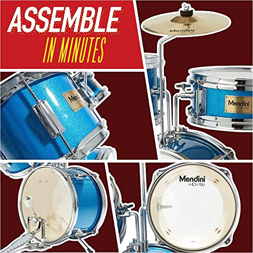 Mendini By Cecilio Kids Drum Set - Junior Kit W/ 4 Drums (Bass, Tom, Snare, Cymbal), Drumsticks, Drum Throne - Beginner Drum Sets & Musical Instruments #TOP4