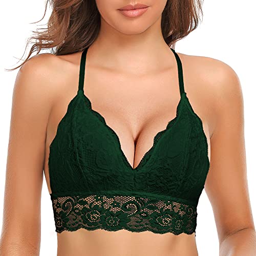 SHEKINI Sujetador Mujers sin Aros Top Corto Bustier Sujetador Triangular Sexy Bralette Racerback Top de Encaje Sujetador con Relleno Almohadilla Extraíble