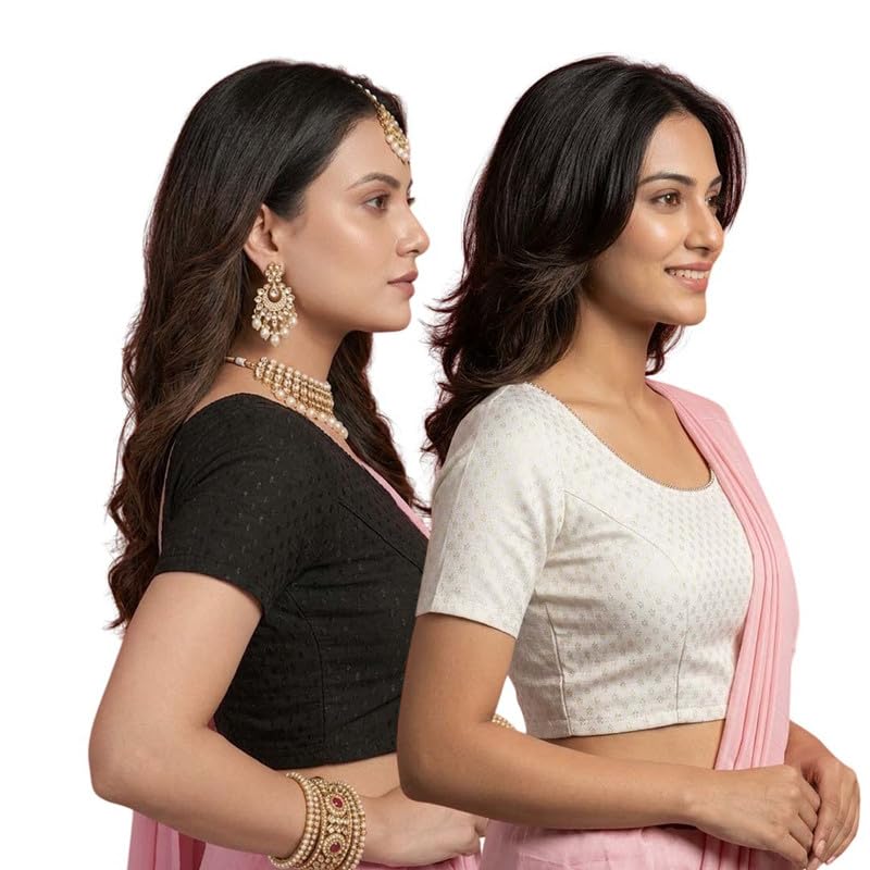 paarth enterprise Pack of 2 Women Solid Short Sleeve Cotton Blend Readymade Blouse-picture-32