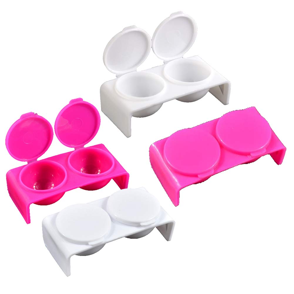 4 Pieces Plastic Double Dappen Dish Plastics Nail Art Tools Bowl Cup Soaking Dappen Dish with Lid for Mixing Acrylic Powder Liquid Nail Art Manicures Products, White and Rose-Red