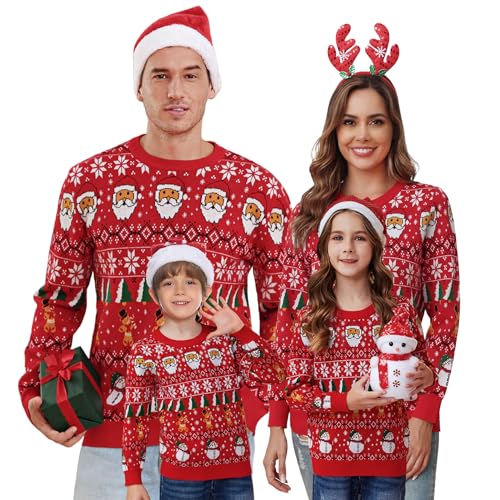 Image of Aiboria Matching Family Ugly Christmas Reindeer Snowflakes Sweater Pullover for Women /Men /Boys /Girls