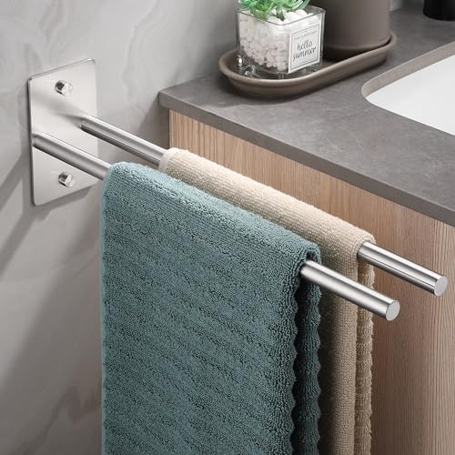 Dvocel Handtuchhalter Zweiarmig Bohren Doppel Handtuchstange 304 Edelstahl Silber Doppelt Handtuchalterung Wand Handtuchhalter für Bad und Küche 40CM