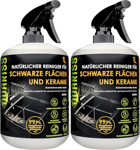 Detergente Naturale per Ceramiche e Rubinetti in Nero - Anticalcare Potente per Bagno, Lavandino, Soffione Doccia, Rubinetti, Piastrelle e Superfici Nere 2 x 500ml