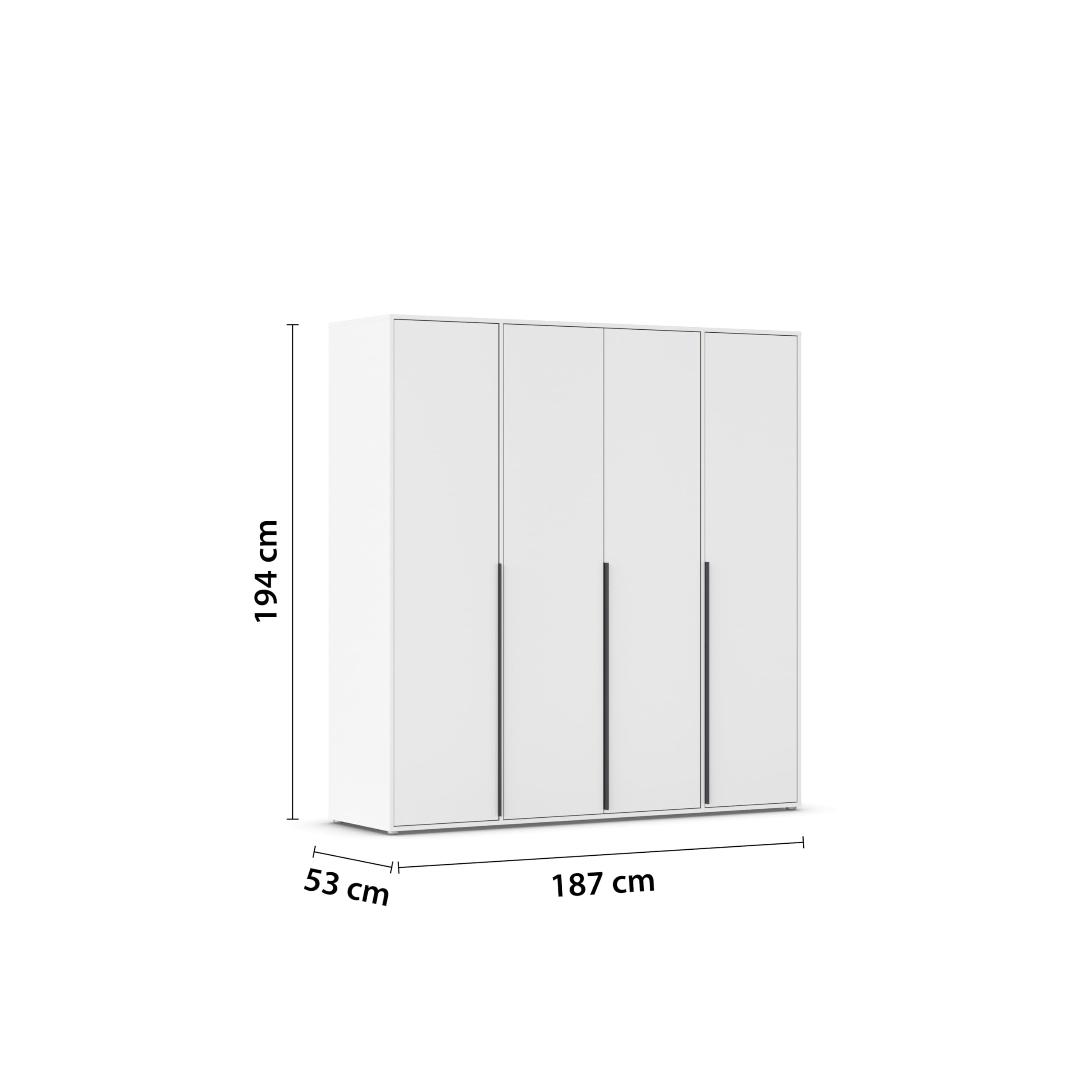 Rauch Möbel NAGATA, Kleiderschrank, Farbe Weiß, Breite 187 cm | Schrank, Mehrzweckschrank, 4-türig, für Schlafzimmer, Kinderzimmer, Studentenwohnung, Garderobe, Homeoffice