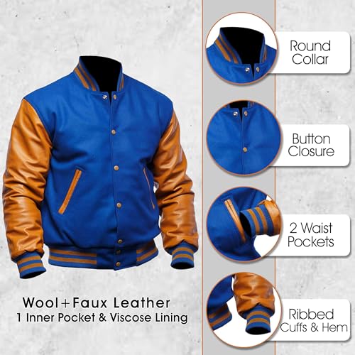 Image of LP-FACON Unisex Varsity Letterman Jacket | Mens College Baseball High School Bomber Wool + Faux Leather Jacket