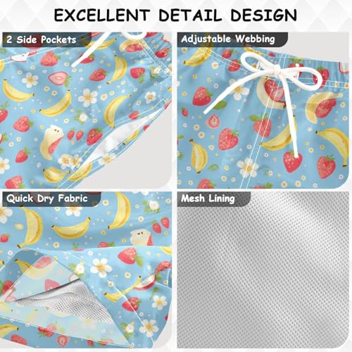 Boys Swim Trunks with Pockets and Quick Dry Fabric,Banana Strawberry Kids Swimwear Boy Swimsuit 3T3
