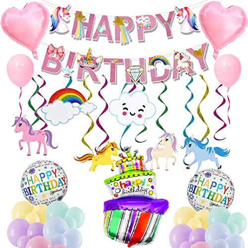Image of Rozi Decoration Unicorn Theme Birthday Decorations Kit for Kids, Boys, Girls Birthday Decorations | Swirls for Party Decor | Unicorn Balloons Decorative Items Pack of 38 Pcs