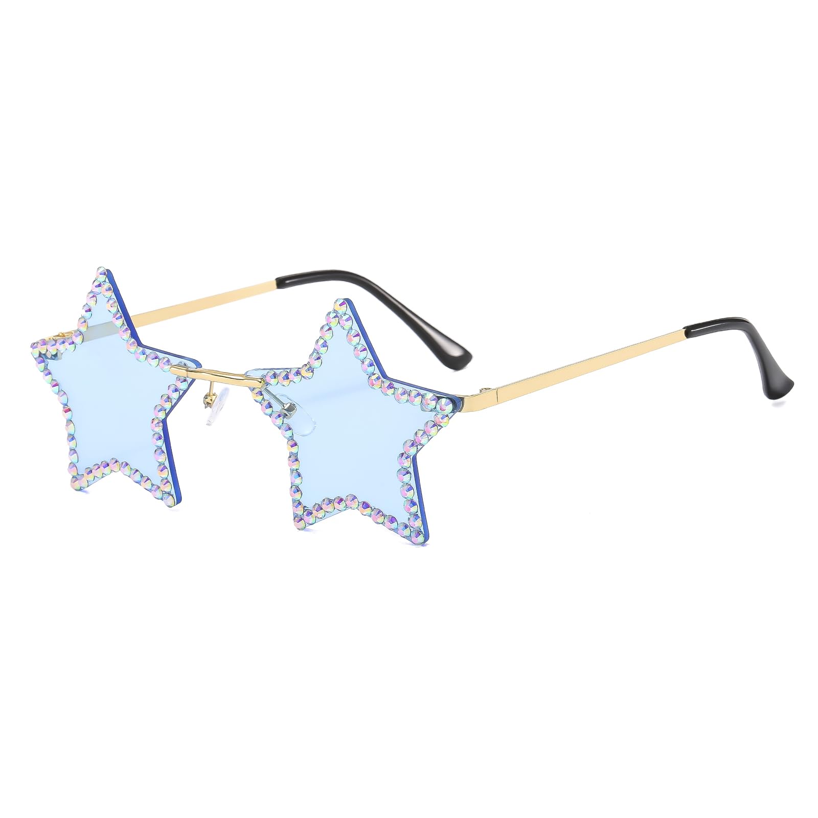 GLGHMH Rhinestone Star Glasses, Rimless Star Shaped Funky Bling Diamond Sunglasses, Fashion Sparkling Sunglasses for Summer Beach Party Festival Women Men Teen