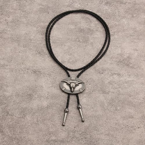 Image of GelConnie Longhorn Bull Bolo Tie for Men Native American Western Cowboy Leather Necktie Bolo Necklace for Women Gold Texas