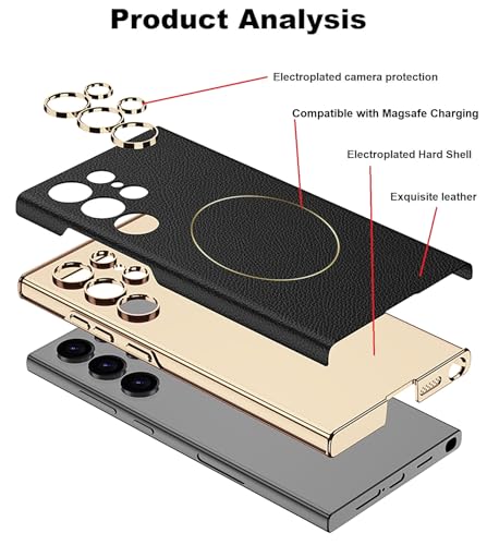 Image of Midkart Leather Case Compatible with Samsung Galaxy S24 Ultra and Compatible with Magsafe Charging Electroplated Hard PC Lightweight Cover, Beige