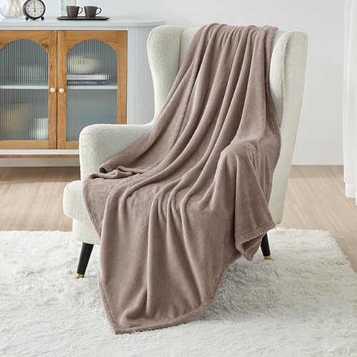 Image of Bedsure GentleSoft Fleece Blankets Twin Size Mocha Brown - 300GSM Lightweight Plush Fuzzy Cozy Soft Blanket for Bed, Sofa, Couch, Travel, Camping, 60x80 inches