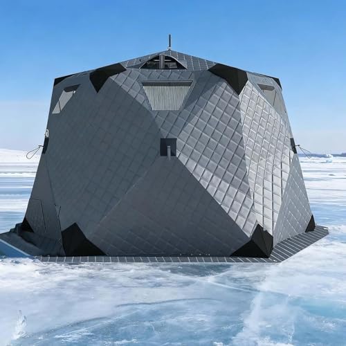 Portable Ice Fishing Shelter with Stove Jack - 420D Insulated Hexagon Tent for 6-10 People, Durable Waterproof Ice Shanty with Floor, Spacious Orange Ice Hut (260x260x170cm)