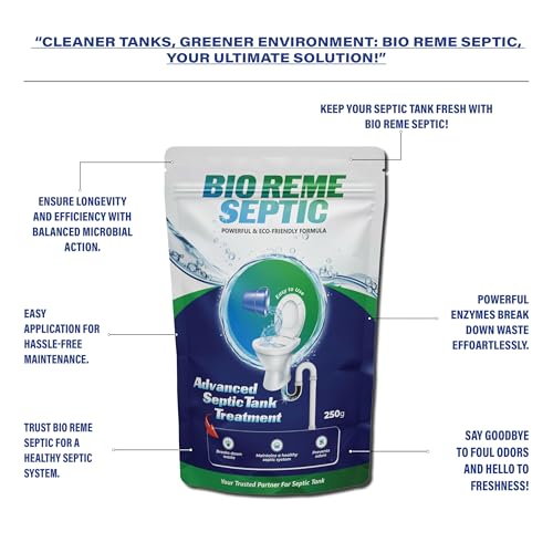 Image of Bio Reme Greencraft Labs Septic Tank Cleaner Powder | Sludge Reduction & Odour Control Formula | Bacteria Based Eco Friendly Waste Treatment Solution | Home & Commercial Use Pack 250g + 500ml