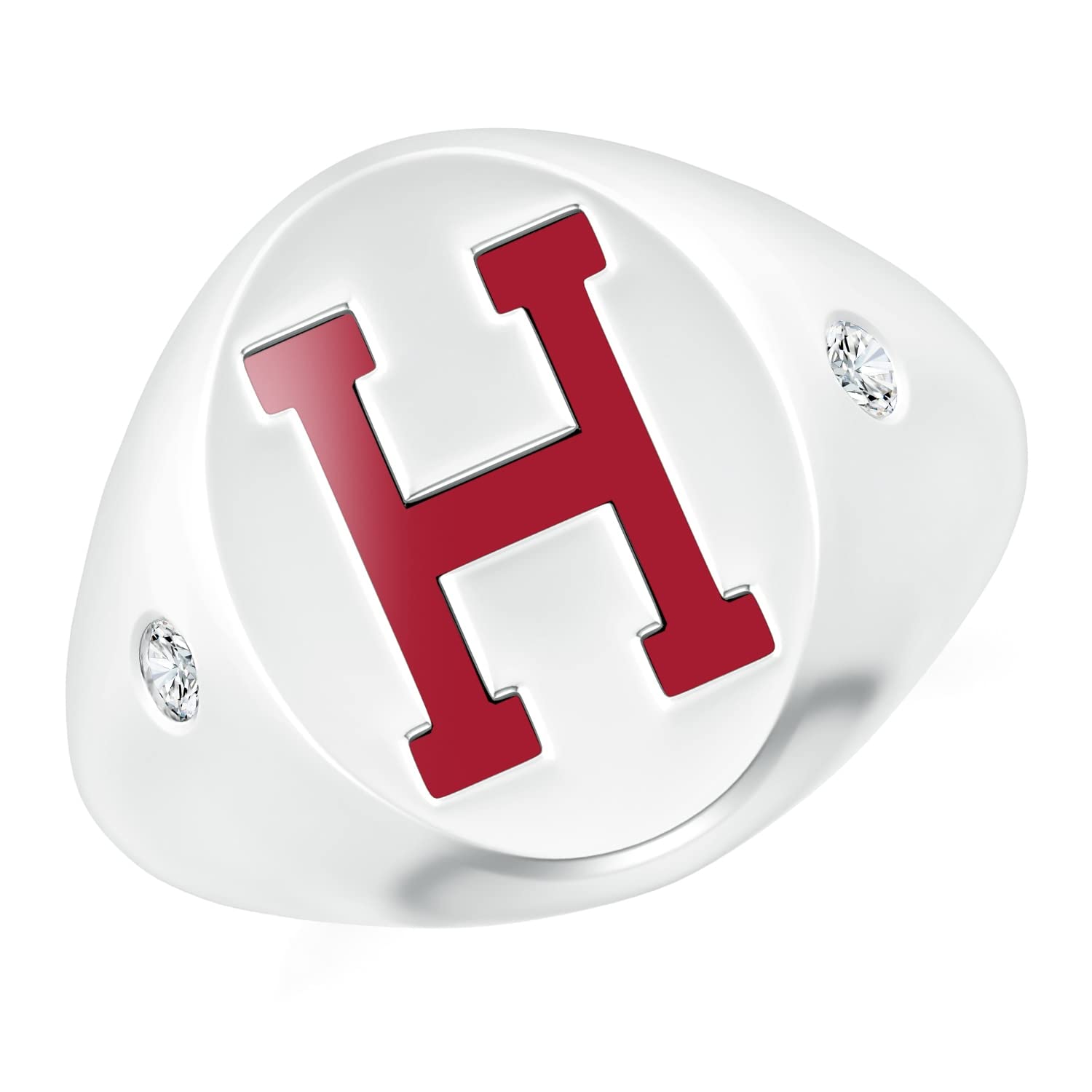 Officially Licensed by Harvard University - 14mm Harvard University Signet Ring with Flush-Set Diamo