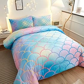 Namoxpa Mermaid Fish Scales Comforter Sets, Magical Colorful Seamless Pattern with Fish Scale net,Blue Pink Mermaid Skin… 51k+qho22mL. SS280