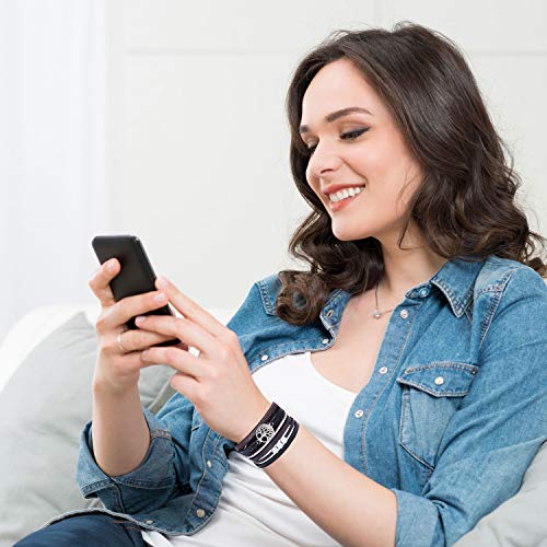 image for Desimtion Black Wrap Leather Bracelets for Women Boho Layered Stacking