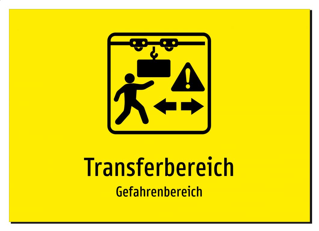 31744-DE-S-09 | Transferbereich - Gefahrenbereich | Aluminiumschild A2, 594 x 420mm | mit Symbolgrafik und Text