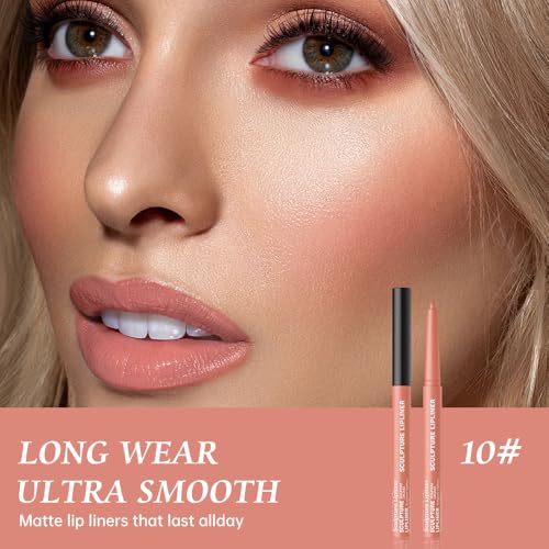 Image of K10 Hxssll 12 Colors Matte Lip Liner Pencil - Long Lasting Waterproof Lip Liner, Smudge Proof Transfer Proof Lip Pencil, High Pigment Lip Makeup for Defining & Filling Lips (10#, 1PCS)