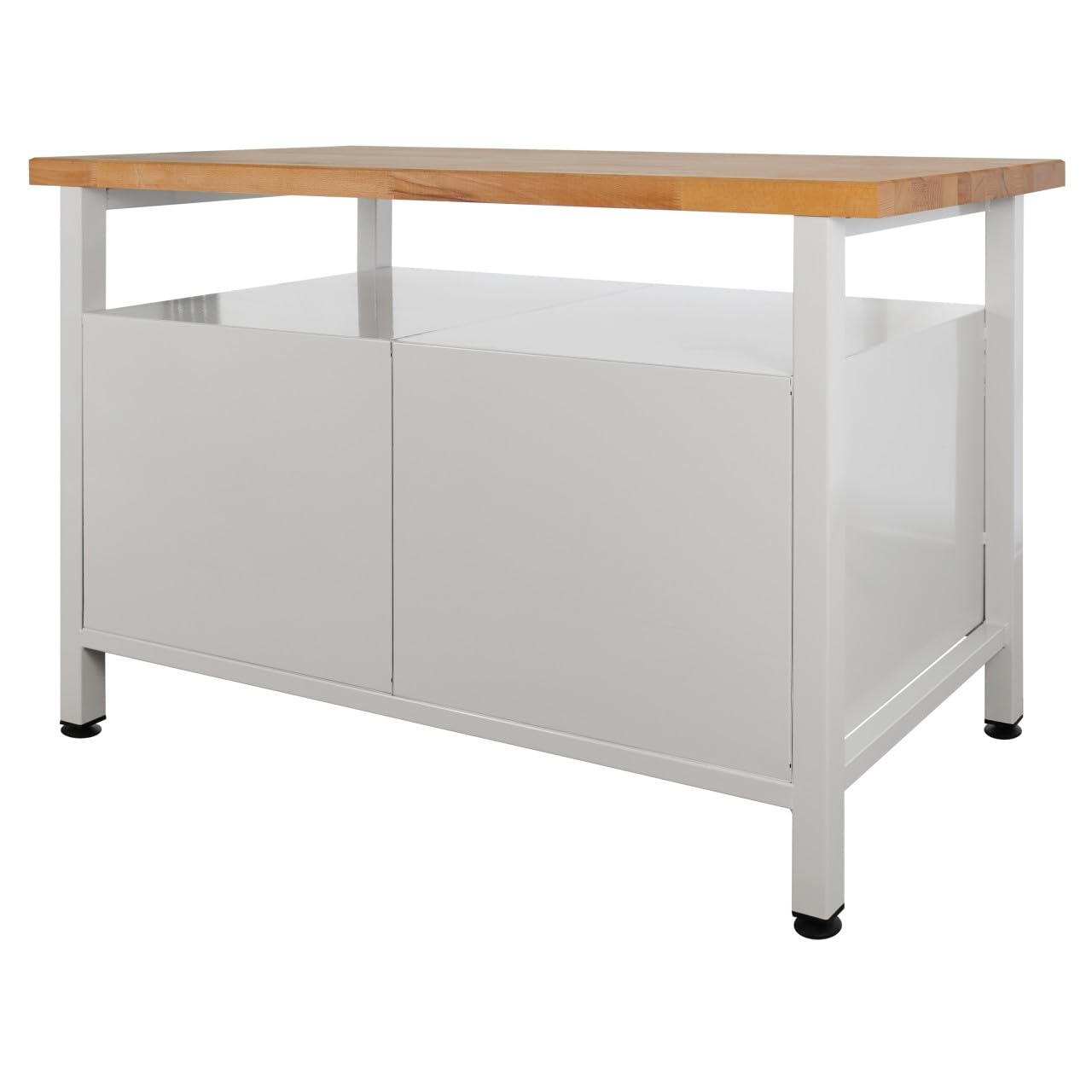 Steinbock Werkbank mit Tür, 2 Regalböden und 1 Ablageboden | 300 kg Tragkraft | HxBxT 84 x 120 x 60 cm | Anthrazitgrau | 4 cm Starke geölte Holzplatte | stabiles Stahlgestell | Made in EU | Werktisch