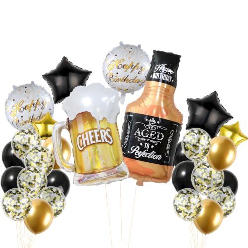Image of Beer Cup Balloons Whiskey Bottle Beer Mug Shape Happy Birthday Bunting Banner Summer Party Decorations for Women and Men