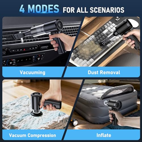 Image of Car Vacuum Portable Cordless, 35000Pa High Power Brushless Motor Handheld Vacuum, 6-in-1 Rechargeable Mini Cleaner with Air Duster for Car, Home, Pet Hair, Keyboard,Graphite Grey