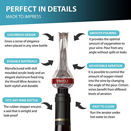 VINVOLI Wine Aerator - New 2021 Luxury Wine Air Aerator - Wine Pourer Wine Pour Spout - Wine Aerators Pourer - Red Wine Decanter with Aerator - Aerator Wine Pourers Pour Spouts - Wine Aerator Pourer