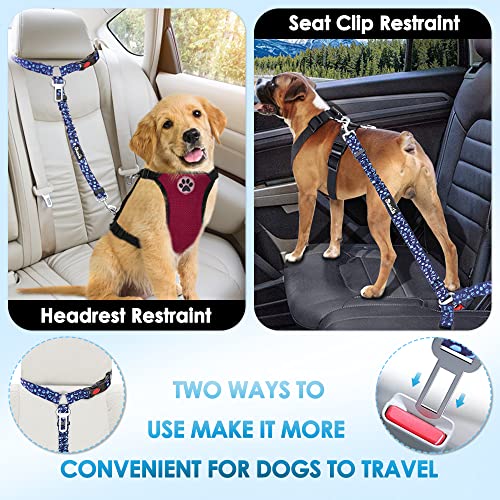 Image of SlowTon Dog Seat Belt for Car, 2 Pack Dog Car Harness Seatbelt with Bungee | 2 in 1 Pet Car Leash Headrest Restraint & Dog Safety Tether Clip, Adjustable with Elastic Buffer, Reflective, Paw M /L