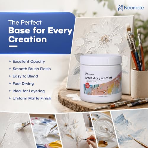 Image of Neomate Acrylic Colour White 500ml | Art & Craft, DIY, Rich Pigment, Non-Craking Paint for Canvas, Wood, Leather, Earthenware, Metal | Ideal for school projects, Hobbyists, Artists