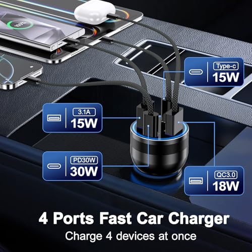 Car Charger USB C, 4-Port 65W USB C Car Charger Adapter Fast Charging - image 5