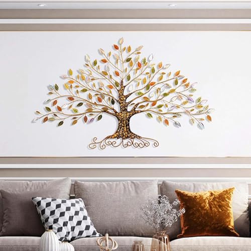 Decoración de pared de metal, escultura de árbol de la vida, diseño de hierro forjado 3D, decoración de pared para sala de estar, dormitorio, oficina, regalo para mujeres, decoración única del hogar