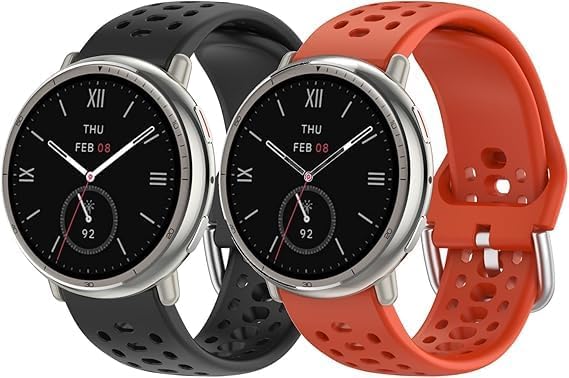 2 Pack Silicone Watch Strap Compatible with Amazfit Active 3 Premium Straps, Soft Silicone Sport Strap Breathable Adjustable Replacement Sport Band for Women Men