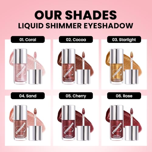 Image of SUAKE Liquid Sparkling Glitter Eye Shadow - Rose Gold Cherry Eyeshadow, Eyeliner, Eyelid Shimmer Highlight Makeup, Highly Pigmented sombra de para ojos,Waterproof Quick-Drying (01Coral#)