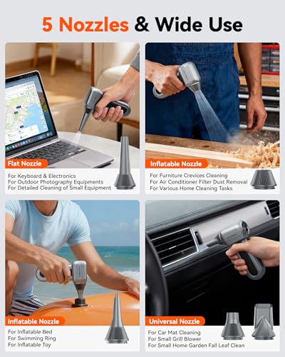 Image of WOLFBOX MF60&MF70 Compressed Air Duster-110000RPM Super Power Electric Air Duster, 3-Speed Adjustable Rechargeable Cordless Air Blower with Fast Charging for PC Keyboard Cleaning, Car, Home (Gray)