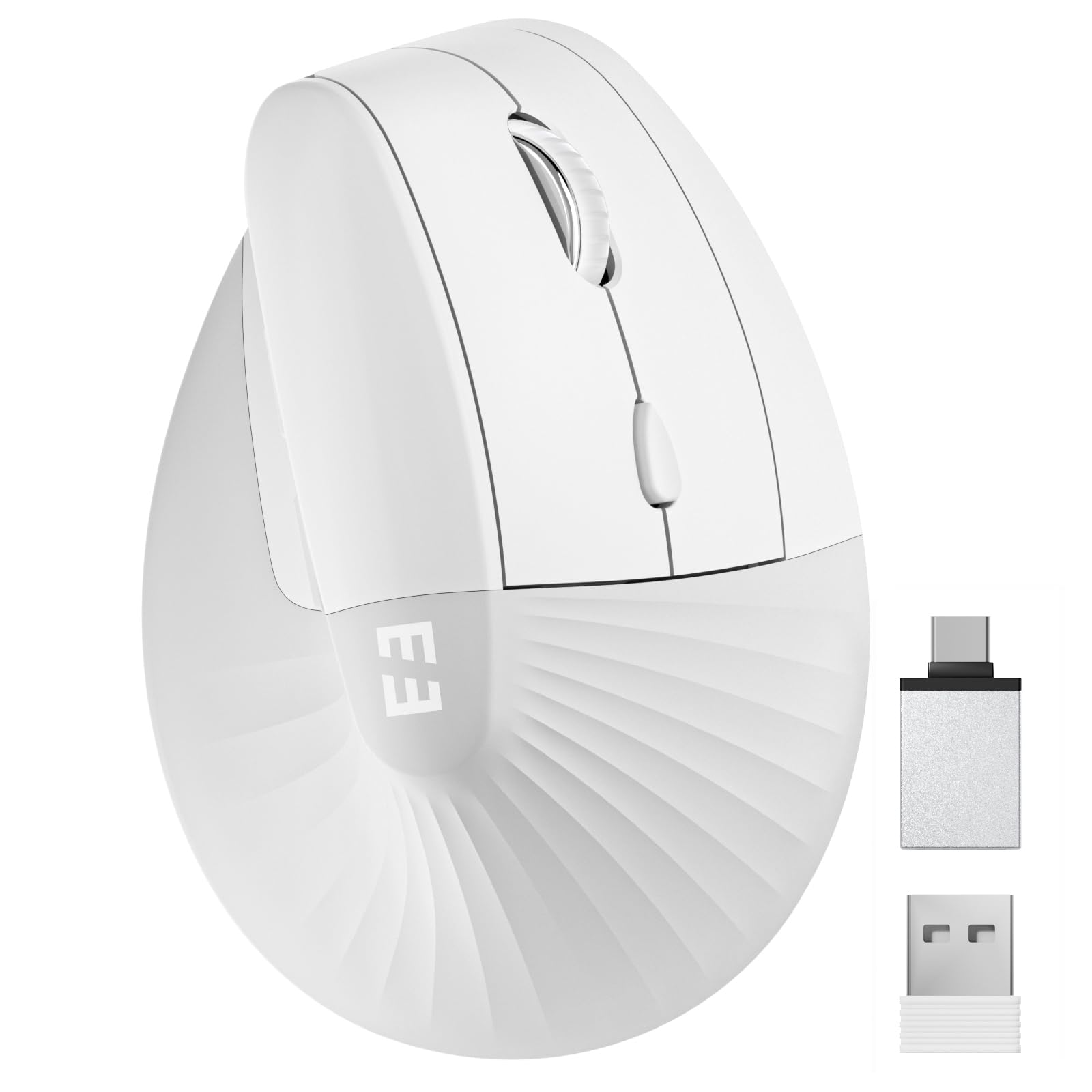 Seenda Ergonomic Mouse Wireless - Rechargeable Vertical Mouse(USB & Type C 2 in 1 Receiver), 2.4G Optical Silent Type C Mice for Windows, PC, Laptop, MacBook,Mac/iPad Android OS - White