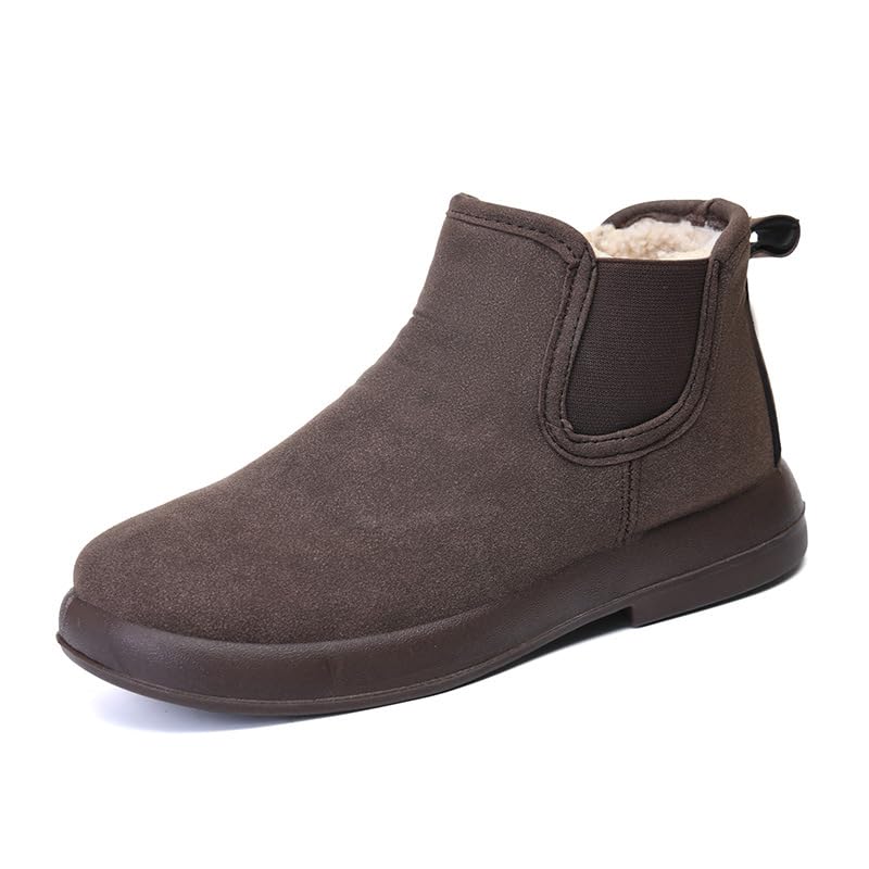 Womens Chelsea Ankle Boots Suede Slip On Short Winter Boots Wide Warm House Shoes Comfortable No Heel Elastic