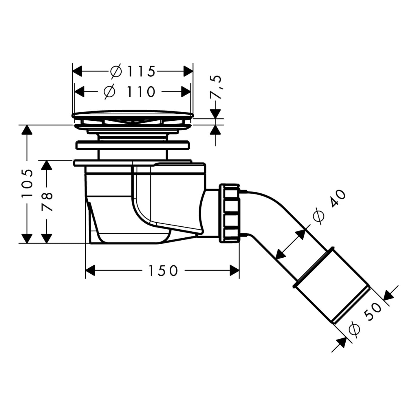hansgrohe Komplettset Ablaufgarnitur Staro 90, Ablauf für Duschwannen mit Ablaufloch 90mm, Chrom