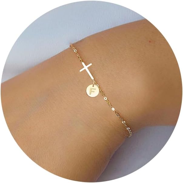 Cross Bracelet for Women, Easter Basket Stuffers for Teens Gold Initial Bracelets for Teen Christian Gifts for Women Dainty Religious Baptism Religious Confirmation Communion Faith Jewelry