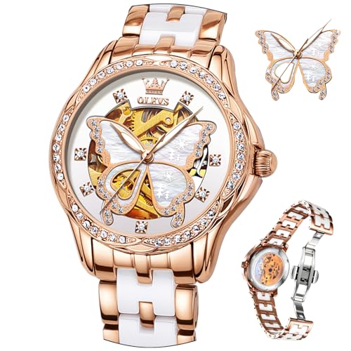 OLEVS Automatic Watches for Women White Face Self Winding Watch Women Rose Gold Dress Mechanical Women's Watch Wrist Ceramic Waterproof Ladies Watches for Woman Diamond Reloj para Mujer -  KANXIN, KX-S-L6622